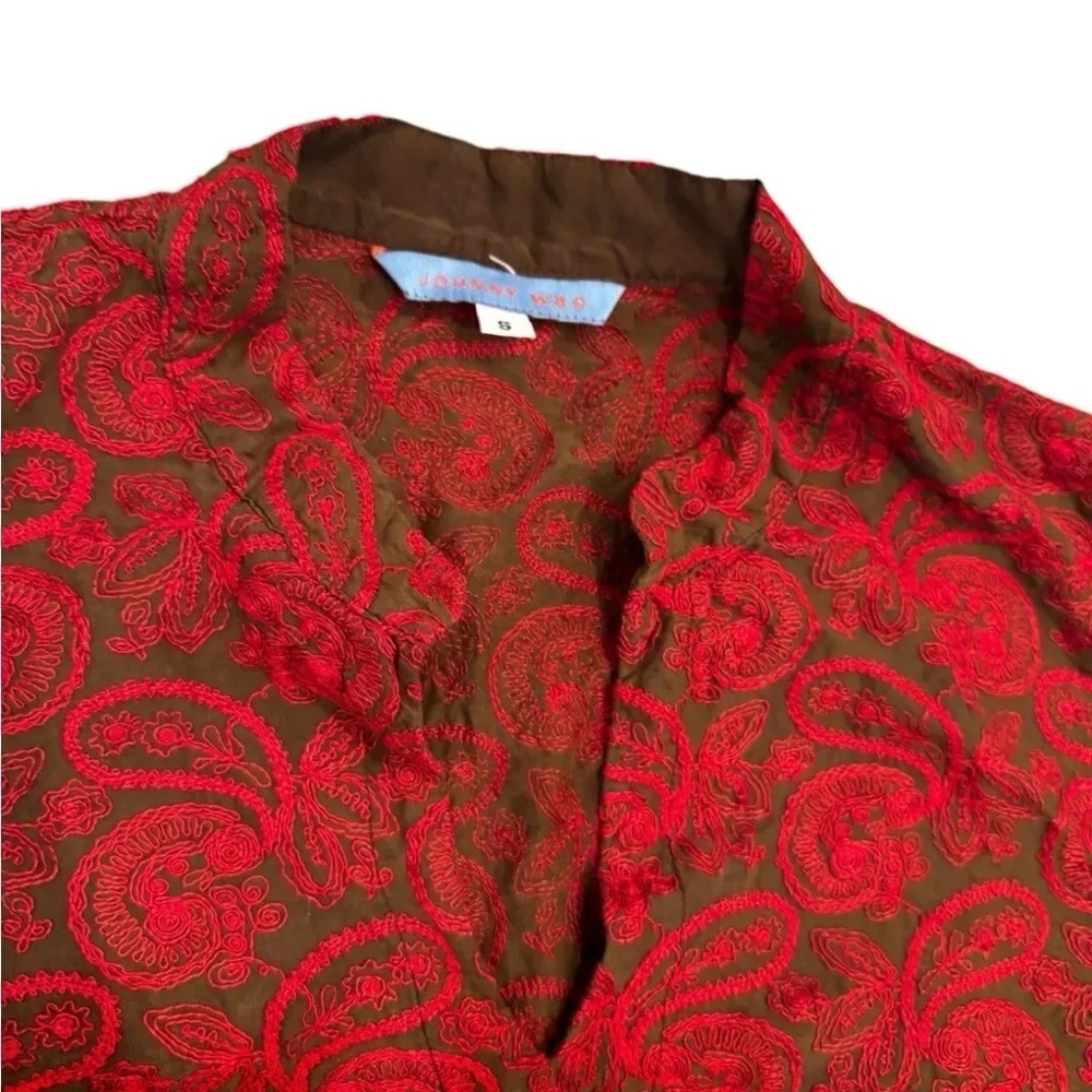 NOS Vintage Johnny Was Paisley Print Tunic Top Red Women’s S Y2K Bohemian Hippie - Picture 4 of 8